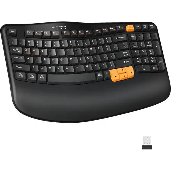 RECCAZR Ergonomic Wireless Keyboard with Wrist Rest, Wave Keys for Comfortable N - Picture 1 of 7
